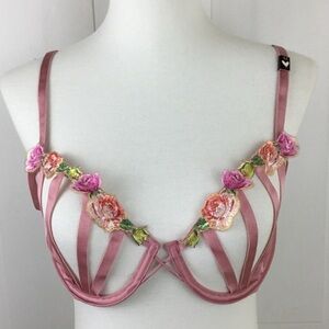 Victoria's Secret Open Cup Balconette Bra Rose Embroidered Size M NWT